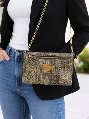 Nicole by Nicole Miller Snakeskin Crossbody Wallet – Gold Chain – NWOT